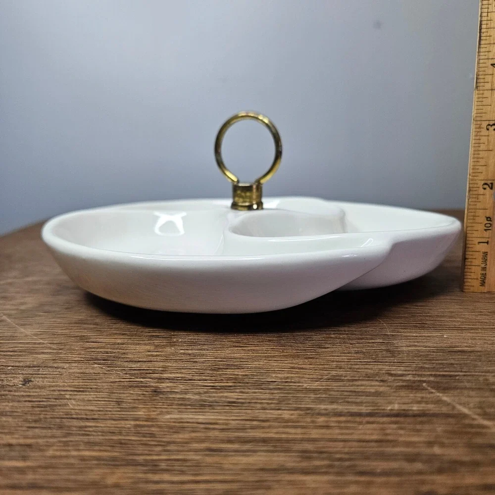 Hager? White Ceramic Divided Serving‎ Dish 3612 USA Leaf Pattern Ring Handle 8in